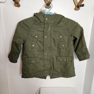 Zara Baby Boy‎  Army Green Faux Fur Hooded Winter Jacket Coat Size 18 24 Months